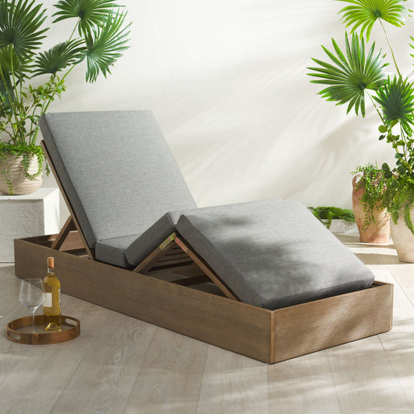 Safavieh Vincent Chaise Lounge Chair – Luxurious Comfort With Adjustable Cushions For Stylish Outdoor Relaxation Natural ,Dark Grey Wood ,Fabric ,Foam Cpt1043c