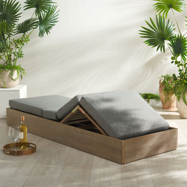 Safavieh Vincent Chaise Lounge Chair – Luxurious Comfort With Adjustable Cushions For Stylish Outdoor Relaxation Natural ,Dark Grey Wood ,Fabric ,Foam Cpt1043c