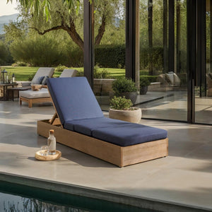 Safavieh VINCENT Wood Chaise Lounge Chair – Embrace Modern Elegance and Comfort for Your Home Décor Natural / Navy CPT1043D