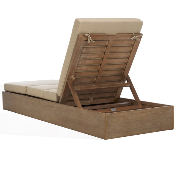 Safavieh Vincent Chaise Lounge Chair – Luxurious Comfort With Adjustable Cushions For Stylish Outdoor Relaxation Natural ,Tan Wood ,Fabric ,Foam Cpt1043e