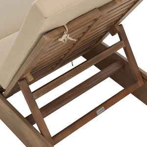 Safavieh Vincent Chaise Lounge Chair – Luxurious Comfort With Adjustable Cushions For Stylish Outdoor Relaxation Natural ,Tan Wood ,Fabric ,Foam Cpt1043e