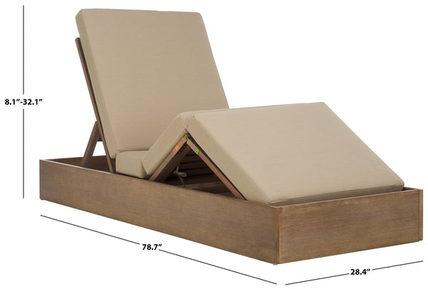 Safavieh Vincent Chaise Lounge Chair – Luxurious Comfort With Adjustable Cushions For Stylish Outdoor Relaxation Natural ,Tan Wood ,Fabric ,Foam Cpt1043e