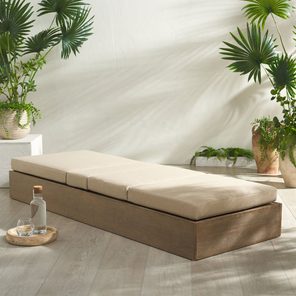 Safavieh Vincent Chaise Lounge Chair – Luxurious Comfort With Adjustable Cushions For Stylish Outdoor Relaxation Natural ,Tan Wood ,Fabric ,Foam Cpt1043e