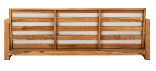 Safavieh MOLOKAI Brazilian Teak Patio Sofa - Natural Wood Frame with White Cushions for Outdoor Elegance CPT1044A