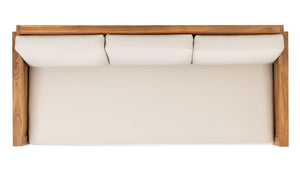 Safavieh MOLOKAI Brazilian Teak Patio Sofa - Natural Wood Frame with White Cushions for Outdoor Elegance CPT1044A