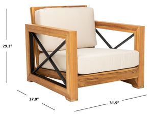 Safavieh ANDROS Brazilian Teak Patio Chair - Plush Beige Upholstery & Durable Design for Outdoor Comfort CPT1045A