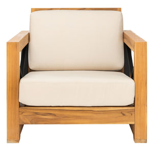 Safavieh ANDROS Brazilian Teak Patio Chair - Plush Beige Upholstery & Durable Design for Outdoor Comfort CPT1045A
