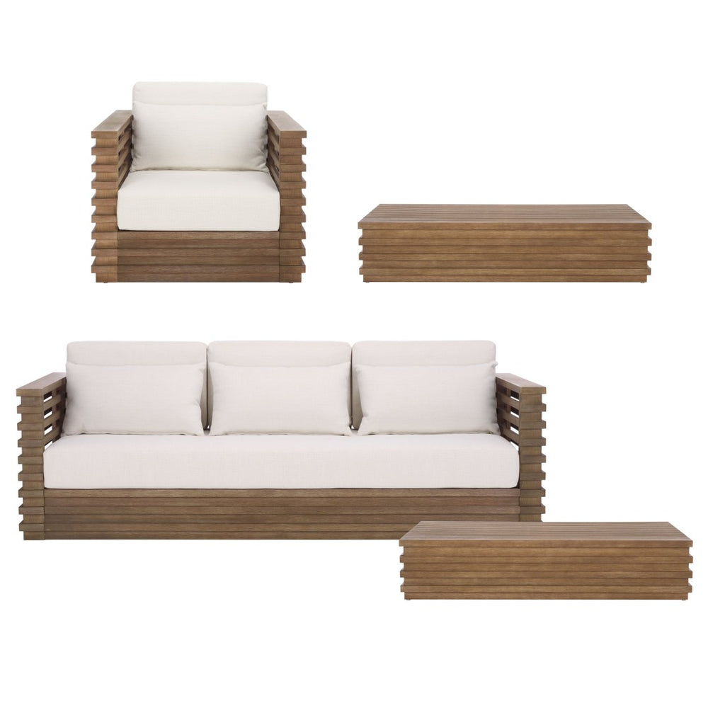 Safavieh TORTUGA Eucalyptus Patio Chair - Weather-Resistant, Coastal Charm with White Olefin Cushions CPT1047A