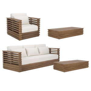 Safavieh TORTUGA Eucalyptus Patio Chair - Weather-Resistant, Coastal Charm with White Olefin Cushions CPT1047A