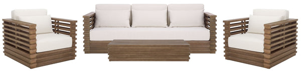 Safavieh TORTUGA Eucalyptus Patio Chair - Weather-Resistant, Coastal Charm with White Olefin Cushions CPT1047A