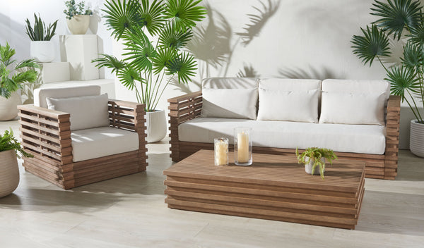 Safavieh Tortuga Eucalyptus Patio Sofa - Elevate Your Outdoor Space With Style, Comfort, And Durability Today! Natural ,White Wood ,Fabric ,Foam Cpt1048a-2bx