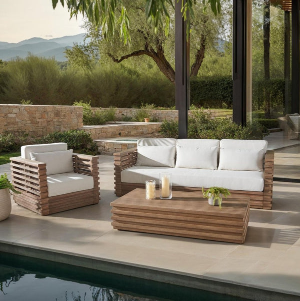 Safavieh TORTUGA Eucalyptus Patio Chair - Weather-Resistant, Coastal Charm with White Olefin Cushions CPT1047A