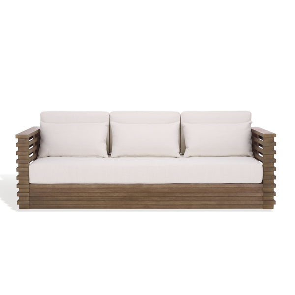 Safavieh Tortuga Eucalyptus Patio Sofa - Elevate Your Outdoor Space With Style, Comfort, And Durability Today! Natural ,White Wood ,Fabric ,Foam Cpt1048a-2bx