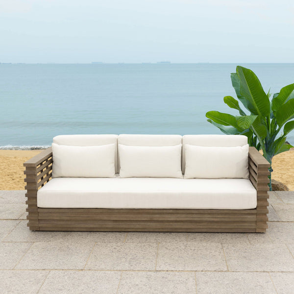 Safavieh Tortuga Eucalyptus Patio Sofa - Elevate Your Outdoor Space With Style, Comfort, And Durability Today! Natural ,White Wood ,Fabric ,Foam Cpt1048a-2bx