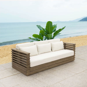 Safavieh Tortuga Eucalyptus Patio Sofa - Elevate Your Outdoor Space With Style, Comfort, And Durability Today! Natural ,White Wood ,Fabric ,Foam Cpt1048a-2bx