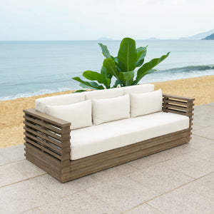 Safavieh Tortuga Eucalyptus Patio Sofa - Elevate Your Outdoor Space With Style, Comfort, And Durability Today! Natural ,White Wood ,Fabric ,Foam Cpt1048a-2bx
