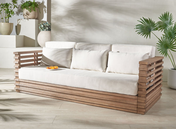 Safavieh Tortuga Eucalyptus Patio Sofa - Elevate Your Outdoor Space With Style, Comfort, And Durability Today! Natural ,White Wood ,Fabric ,Foam Cpt1048a-2bx