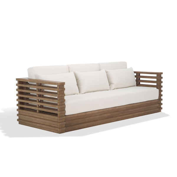 Safavieh Tortuga Eucalyptus Patio Sofa - Elevate Your Outdoor Space With Style, Comfort, And Durability Today! Natural ,White Wood ,Fabric ,Foam Cpt1048a-2bx
