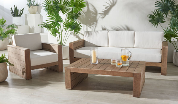 Safavieh SANTIAGO Eucalyptus Patio Chair - Natural Beige Upholstered Comfort for Outdoor Elegance & Style CPT1050A