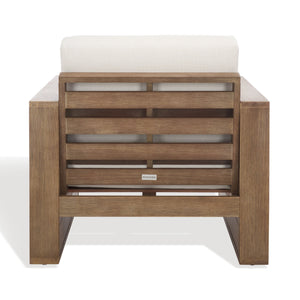 Safavieh Santiago Eucalyptus Patio Chair - Durable Outdoor Seating With Olefin Fabric For All-weather Comfort Natural ,Beige Wood ,Fabric ,Foam Cpt1050a