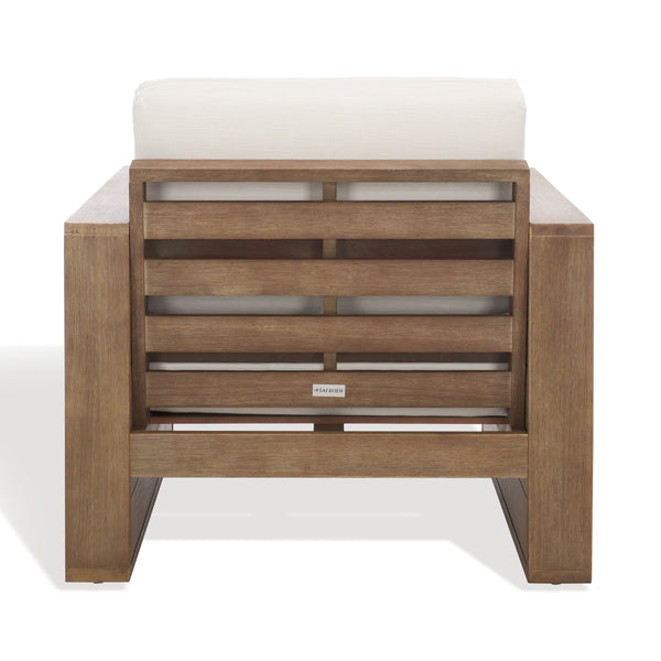 Safavieh Santiago Eucalyptus Patio Chair - Durable Outdoor Seating With Olefin Fabric For All-weather Comfort Natural ,Beige Wood ,Fabric ,Foam Cpt1050a