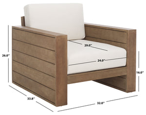 Safavieh Santiago Eucalyptus Patio Chair - Durable Outdoor Seating With Olefin Fabric For All-weather Comfort Natural ,Beige Wood ,Fabric ,Foam Cpt1050a