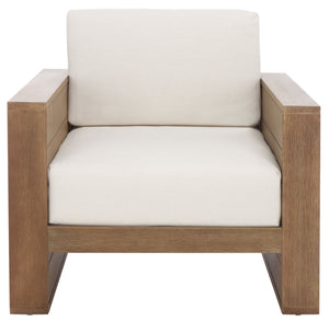 Safavieh Santiago Eucalyptus Patio Chair - Durable Outdoor Seating With Olefin Fabric For All-weather Comfort Natural ,Beige Wood ,Fabric ,Foam Cpt1050a