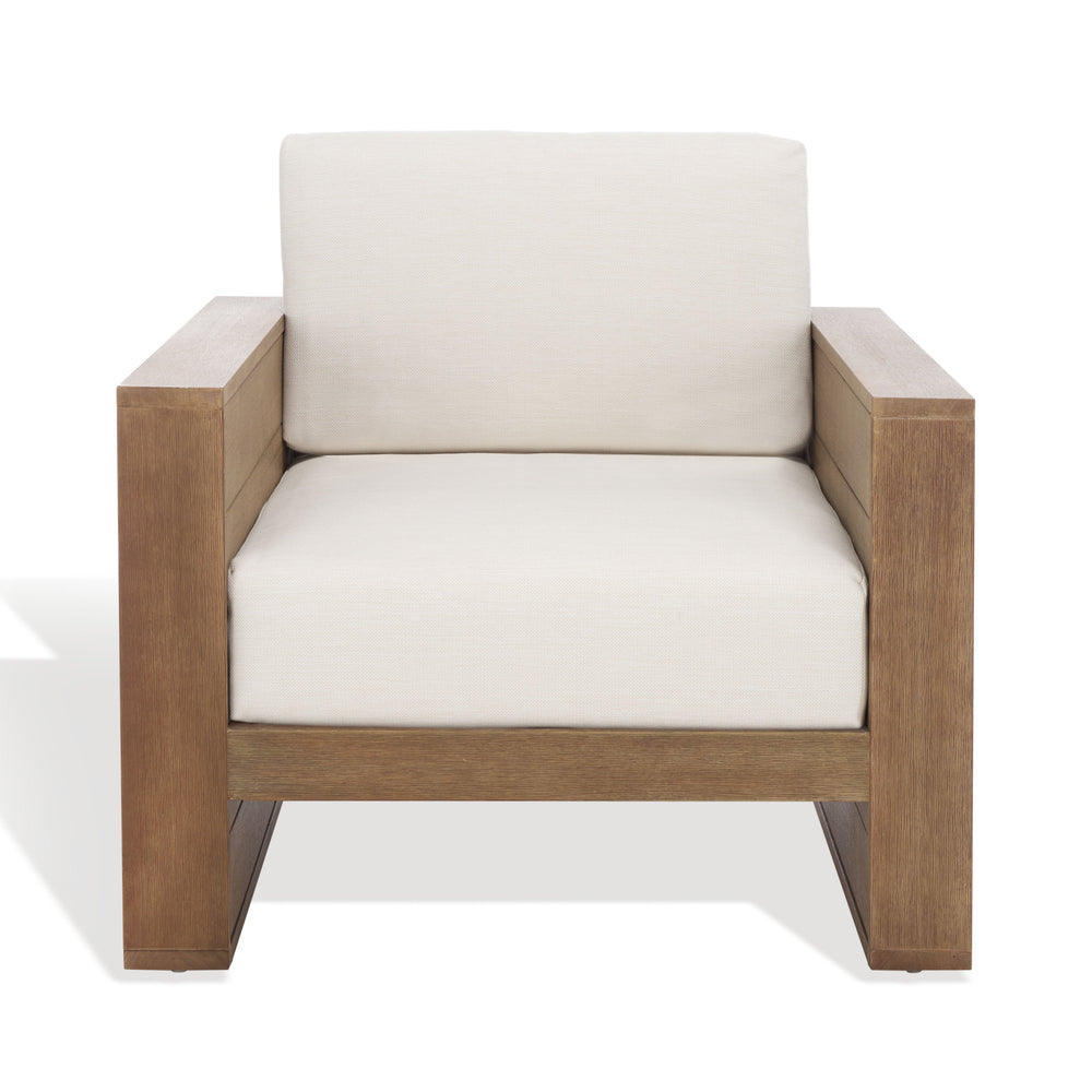Safavieh Santiago Eucalyptus Patio Chair - Durable Outdoor Seating With Olefin Fabric For All-weather Comfort Natural ,Beige Wood ,Fabric ,Foam Cpt1050a