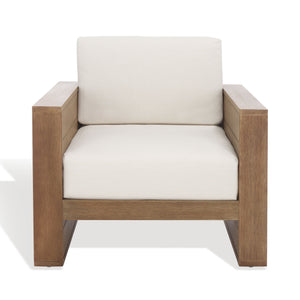 Safavieh Santiago Eucalyptus Patio Chair - Durable Outdoor Seating With Olefin Fabric For All-weather Comfort Natural ,Beige Wood ,Fabric ,Foam Cpt1050a