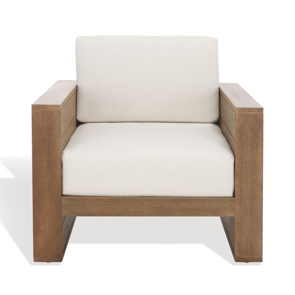 Safavieh Santiago Eucalyptus Patio Chair - Durable Outdoor Seating With Olefin Fabric For All-weather Comfort Natural ,Beige Wood ,Fabric ,Foam Cpt1050a