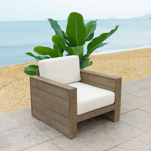 Safavieh Santiago Eucalyptus Patio Chair - Durable Outdoor Seating With Olefin Fabric For All-weather Comfort Natural ,Beige Wood ,Fabric ,Foam Cpt1050a