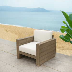 Safavieh Santiago Eucalyptus Patio Chair - Durable Outdoor Seating With Olefin Fabric For All-weather Comfort Natural ,Beige Wood ,Fabric ,Foam Cpt1050a