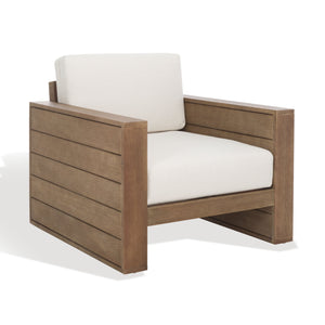 Safavieh Santiago Eucalyptus Patio Chair - Durable Outdoor Seating With Olefin Fabric For All-weather Comfort Natural ,Beige Wood ,Fabric ,Foam Cpt1050a