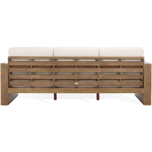 Safavieh Santiago Eucalyptus Patio Sofa - Stylish Outdoor Seating With Durable Design For Perfect Relaxation Natural ,Beige Wood ,Fabric ,Foam Cpt1051a-2bx