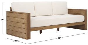 Safavieh Santiago Eucalyptus Patio Sofa - Stylish Outdoor Seating With Durable Design For Perfect Relaxation Natural ,Beige Wood ,Fabric ,Foam Cpt1051a-2bx