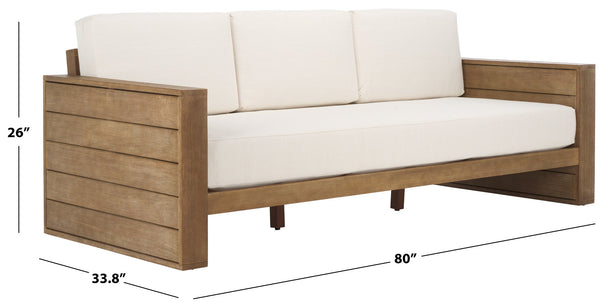 Safavieh Santiago Eucalyptus Patio Sofa - Stylish Outdoor Seating With Durable Design For Perfect Relaxation Natural ,Beige Wood ,Fabric ,Foam Cpt1051a-2bx