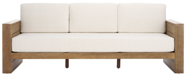 Safavieh Santiago Eucalyptus Patio Sofa - Stylish Outdoor Seating With Durable Design For Perfect Relaxation Natural ,Beige Wood ,Fabric ,Foam Cpt1051a-2bx