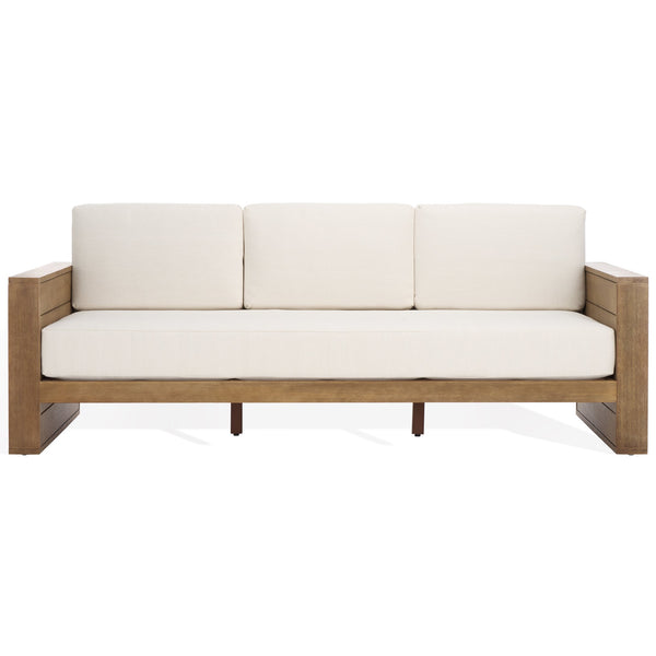 Safavieh Santiago Eucalyptus Patio Sofa - Stylish Outdoor Seating With Durable Design For Perfect Relaxation Natural ,Beige Wood ,Fabric ,Foam Cpt1051a-2bx