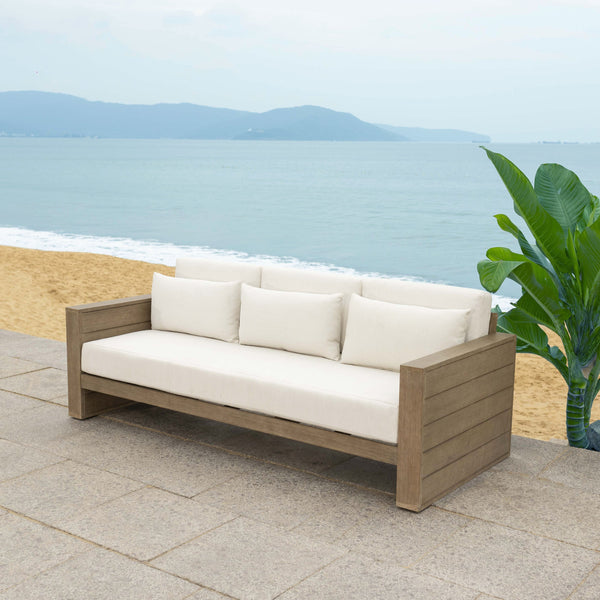 Safavieh Santiago Eucalyptus Patio Sofa - Stylish Outdoor Seating With Durable Design For Perfect Relaxation Natural ,Beige Wood ,Fabric ,Foam Cpt1051a-2bx