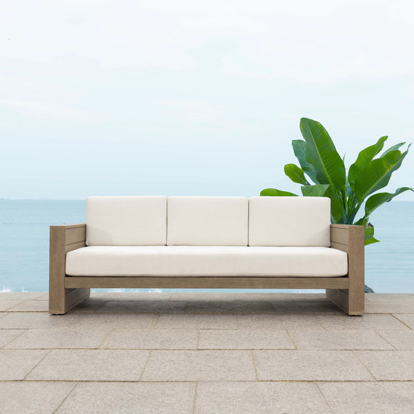 Safavieh Santiago Eucalyptus Patio Sofa - Stylish Outdoor Seating With Durable Design For Perfect Relaxation Natural ,Beige Wood ,Fabric ,Foam Cpt1051a-2bx