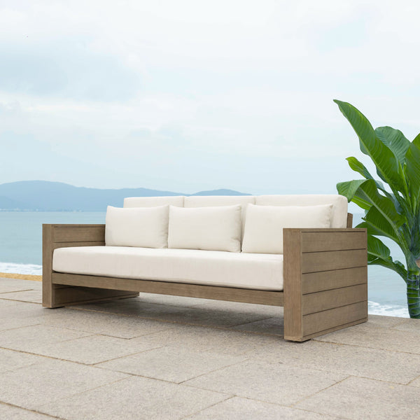 Safavieh Santiago Eucalyptus Patio Sofa - Stylish Outdoor Seating With Durable Design For Perfect Relaxation Natural ,Beige Wood ,Fabric ,Foam Cpt1051a-2bx