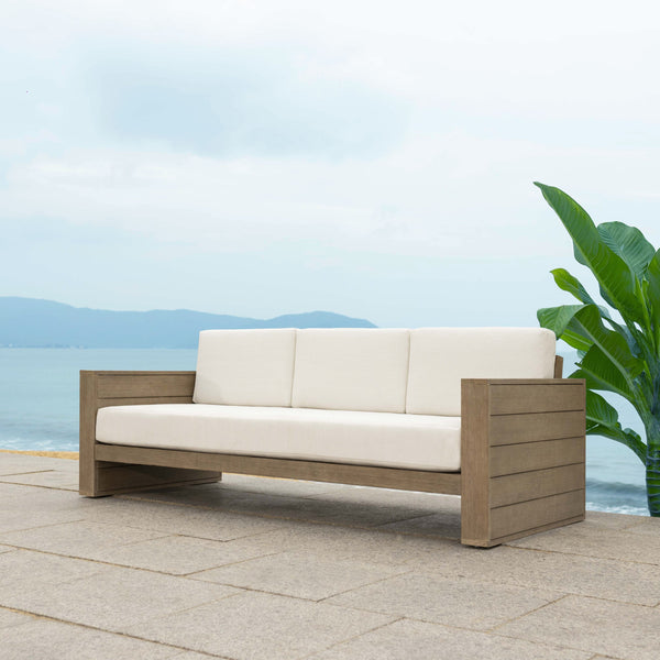 Safavieh Santiago Eucalyptus Patio Sofa - Stylish Outdoor Seating With Durable Design For Perfect Relaxation Natural ,Beige Wood ,Fabric ,Foam Cpt1051a-2bx