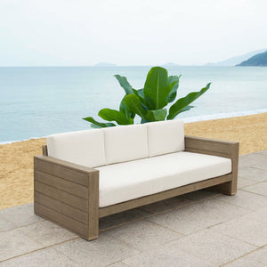 Safavieh Santiago Eucalyptus Patio Sofa - Stylish Outdoor Seating With Durable Design For Perfect Relaxation Natural ,Beige Wood ,Fabric ,Foam Cpt1051a-2bx
