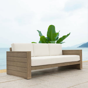 Safavieh Santiago Eucalyptus Patio Sofa - Stylish Outdoor Seating With Durable Design For Perfect Relaxation Natural ,Beige Wood ,Fabric ,Foam Cpt1051a-2bx