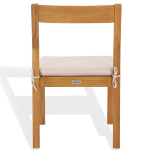 Safavieh MAYAGUANA Brazilian Teak Dining Chair - Eco-Friendly, Stylish Outdoor Seating with White Cushions CPT1052A-SET2