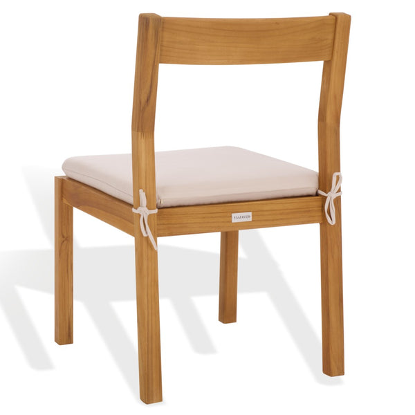 Safavieh MAYAGUANA Brazilian Teak Dining Chair - Eco-Friendly, Stylish Outdoor Seating with White Cushions CPT1052A-SET2
