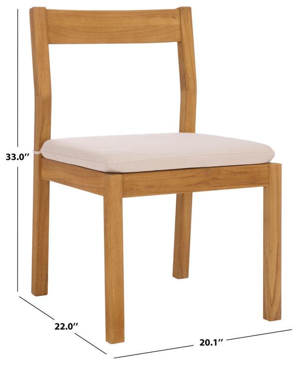 Safavieh MAYAGUANA Brazilian Teak Dining Chair - Eco-Friendly, Stylish Outdoor Seating with White Cushions CPT1052A-SET2