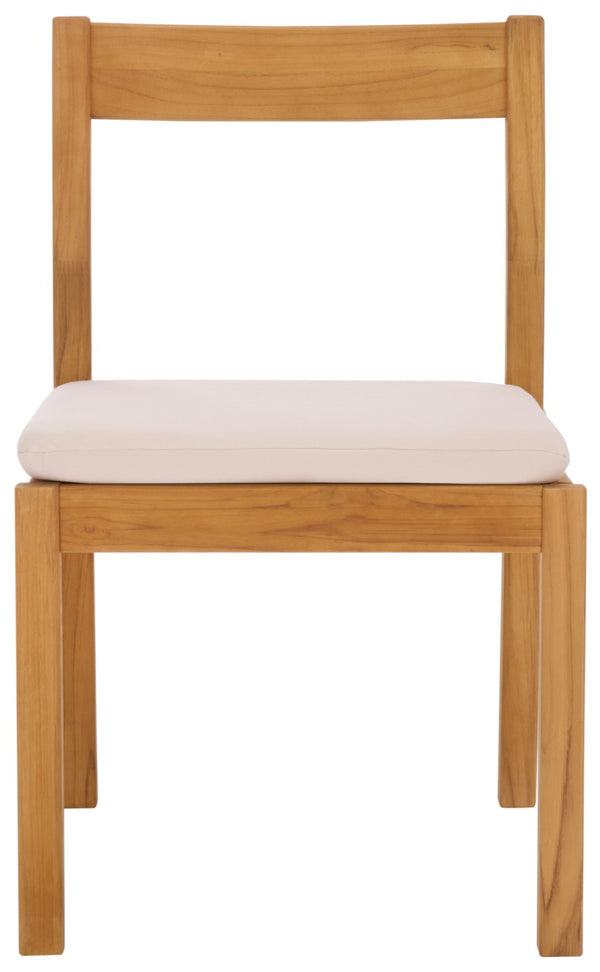 Safavieh MAYAGUANA Brazilian Teak Dining Chair - Eco-Friendly, Stylish Outdoor Seating with White Cushions CPT1052A-SET2