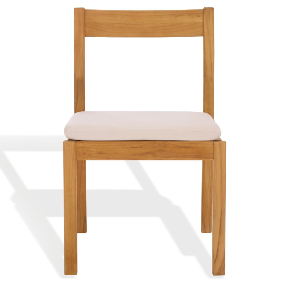 Safavieh MAYAGUANA Brazilian Teak Dining Chair - Eco-Friendly, Stylish Outdoor Seating with White Cushions CPT1052A-SET2