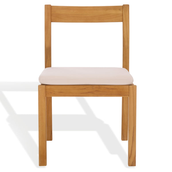 Safavieh MAYAGUANA Brazilian Teak Dining Chair - Eco-Friendly, Stylish Outdoor Seating with White Cushions CPT1052A-SET2